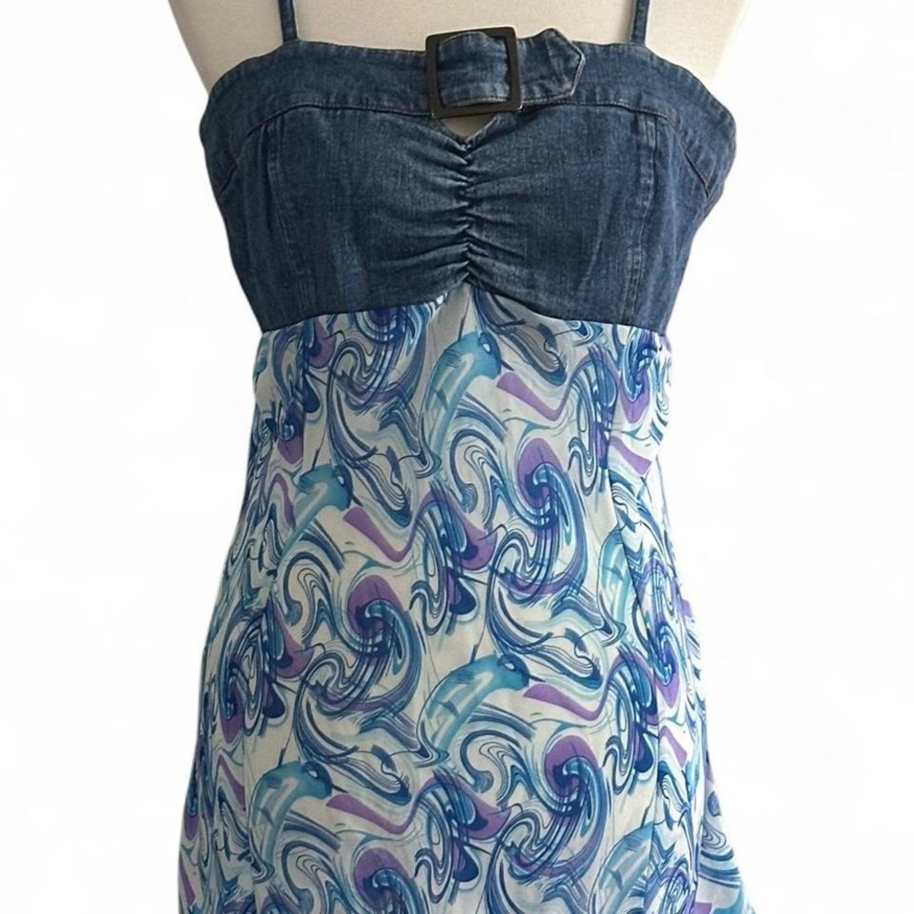 Y2K denim buckle top